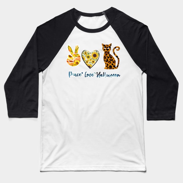 Peace Love Cats Halloween Funny Halloween Baseball T-Shirt by Johner_Clerk_Design